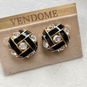 Vintage Vendome Black Enamel and Crystal Earrings